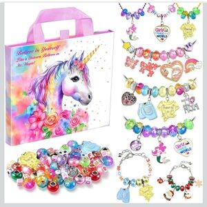 Nwt DIY Unicorn Themed Charm Bracelet Making Kit Beads Jewelry Set Craft Finding